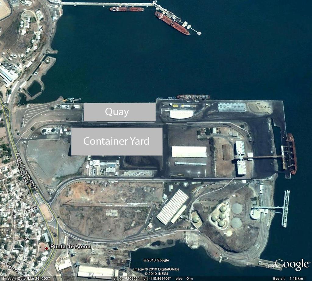Figure 9 - Available Yard in the Port of Guaymas We used the storage strategies described by Griffin and Ratliff [11] to develop the preliminary configuration of the container operations.
