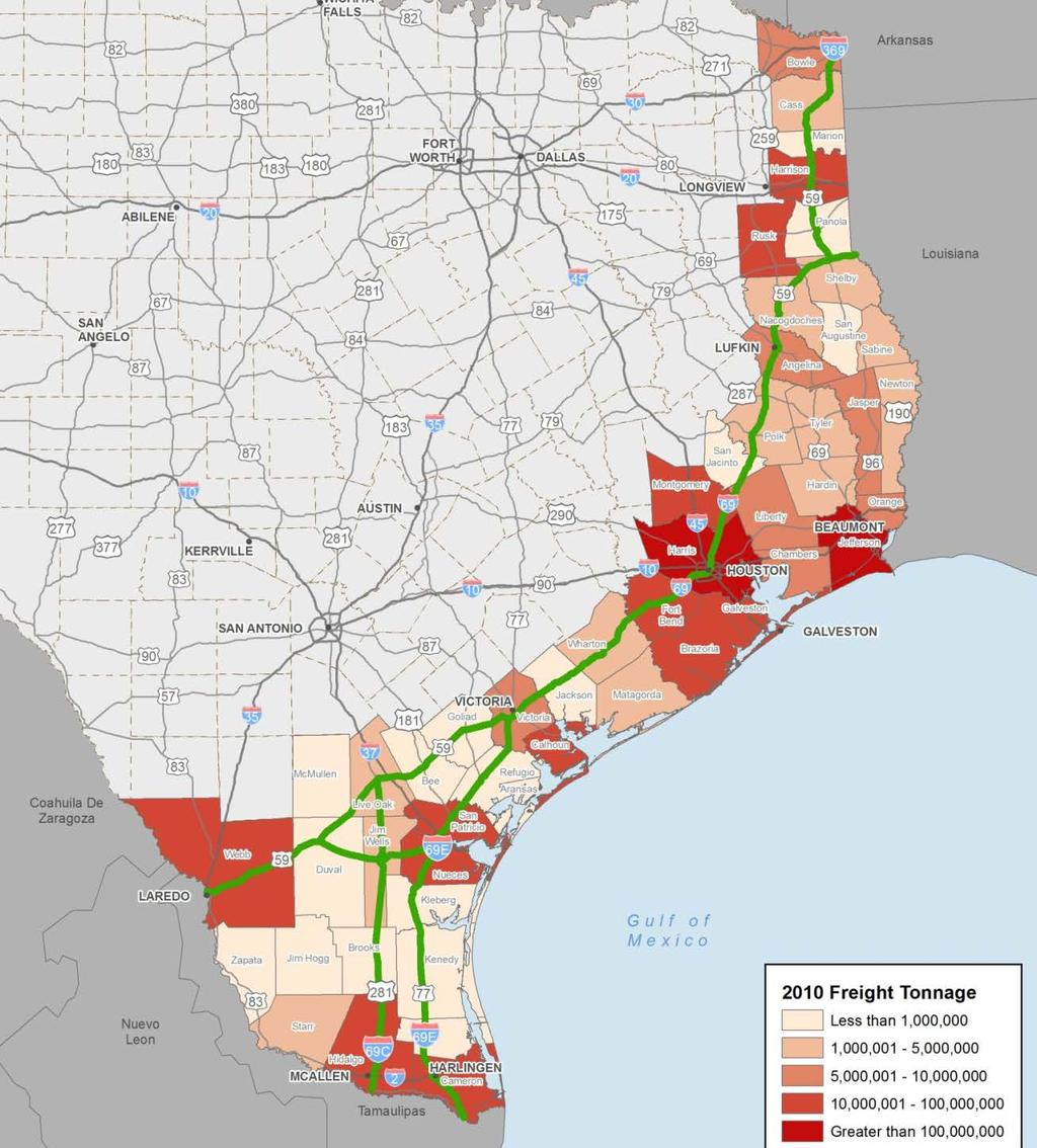 2010 Combined Freight Tonnage by County TxDOT