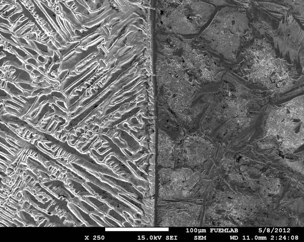SEM micrograph taken from the welding interface of S3 specimen with monel interlayer In Figure 5 the welded