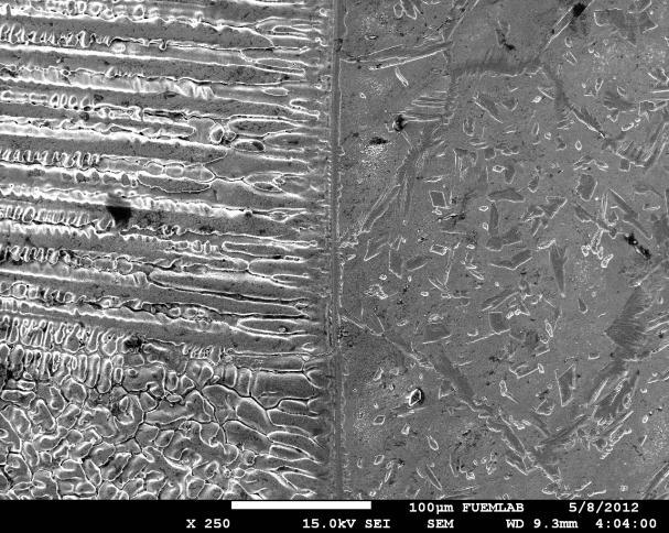 SEM micrograph taken from the welding interface of S5 specimen using nickel interlayer 3.2.