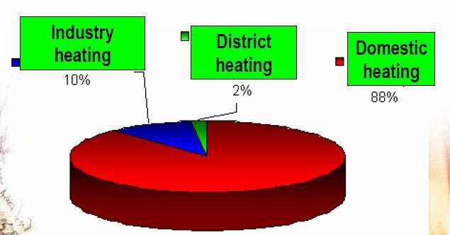 France In the French market 2% of the wood fuelled heating systems in France are district heating systems, 10% is from the industrial sector but 88% are domestic heating systems (figure 1).