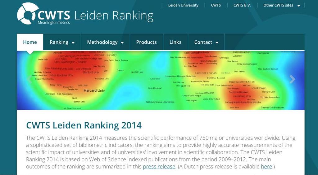 Two examples of comparisons (using new normalization) Leiden Ranking of universities University ranking Only dimension is RESEARCH Limited set of 750 (most productive) universities world-wide