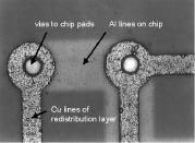 Fig. 5: Vias to the Chip I/O s and routing structures using electroless Cu deposition. Fig.