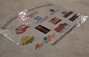 Your company logo and message printed on custom slipcovers that cover 100 chair backs in Food Court located right on