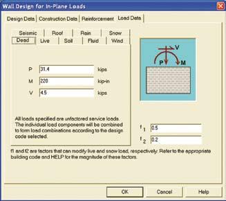 Figure 9: Reinforcement Tab for Shear Wall Design Clearly, all of the loading dots fall within the contour for the 48-inch spacing selected.