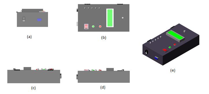 International Journal of Engineering & Computer Science IJECS-IJENS Vol:12 No:04 73 Fig. 2. Physical design in two and three dimensional views (a). front, (b). top, (c). right, (d). left, (e).