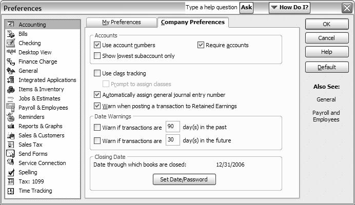 102 Learning QuickBooks Pro 2007 Steps to Close an Accounting Period 1.