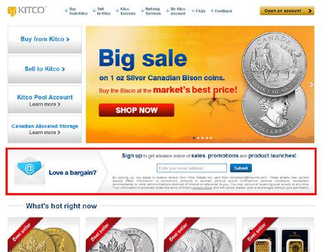 Selling to Kitco In the online store, a set of links to different product categories will appear under the heading Sell to Kitco.