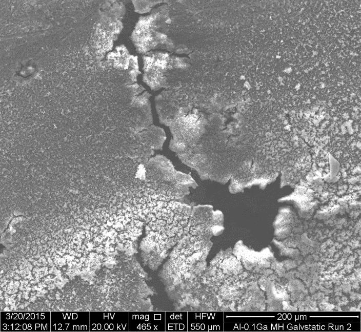 18 Figure 17: SEM image of master heat after galvanostatic testing, showing a cracked-mud pit, which indicates local