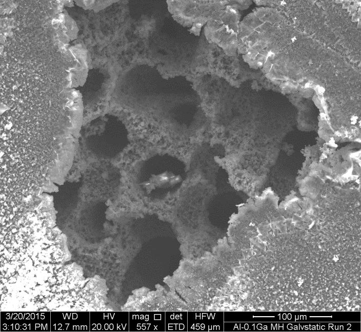 multiple pits forming at the same location Figures 19 and 20 are SEM images of the first remelt after galvanostatic
