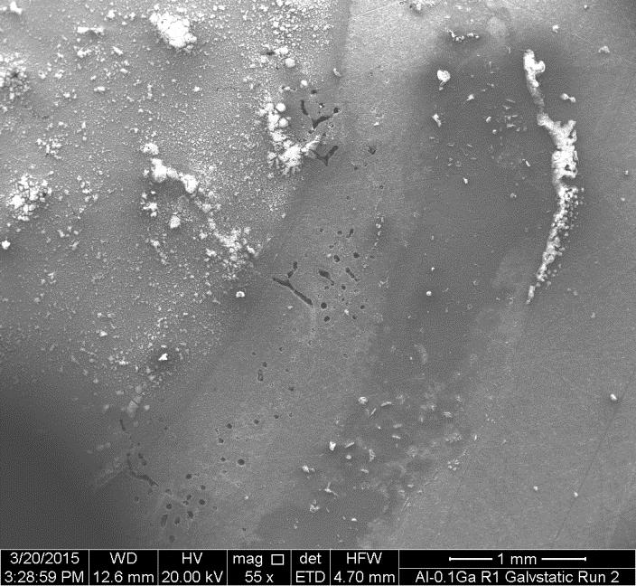 but fewer pits Figure 20: SEM image of 1 st remelt after galvanostatic testing, showing pits under the O-ring.