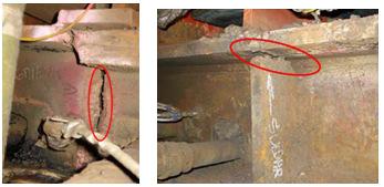 Hydration of the refractory occurred when bricks were exposed to water while they were at high temperature.