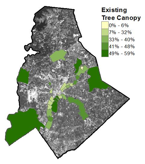 Plan Boundaries Existing and Possible Tree Canopy were summarized by 32 Plan Boundaries delineated in a dataset acquired from the City of Charlotte that includes Plans adopted since 2005 (Figure 16).