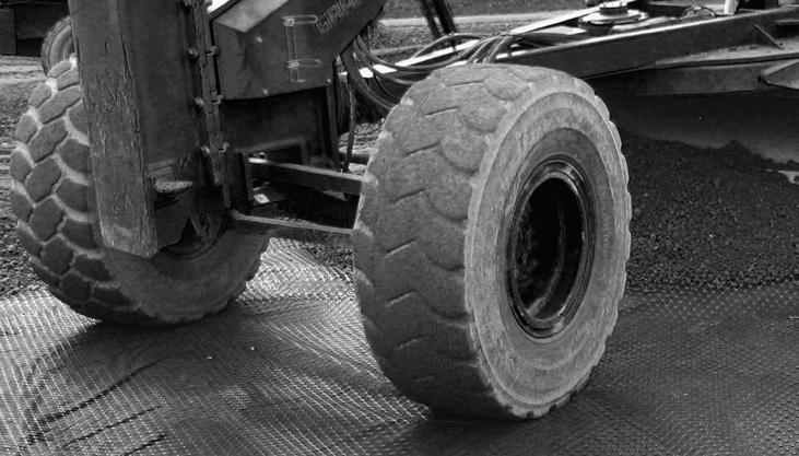 Geogrid can be trafficked directly by rubber-tired equipment.