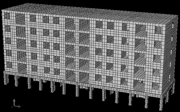Fig.. The D solid finite element model of -story masonry buildings Fig.. Building layout and filler wall arrangement diagram.