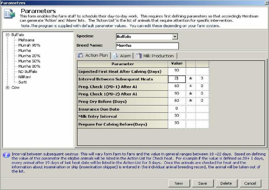 The Master Parameter menu p[provides creation of master entries which can be accessed each time an animal is registered.