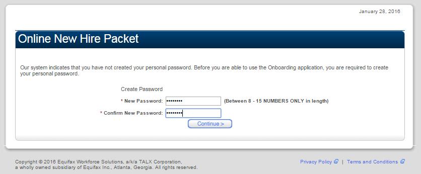 Step 2: Some New Hires may have to create a new password.