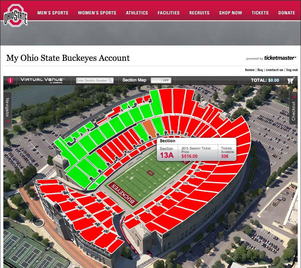 5 SEAT AVAILABILITY Once you ve clicked continue, you will be taken to the Ohio State Football Virtual Venue that indicates available sections for you to select.