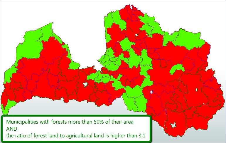 In green municipalities where forests >50%