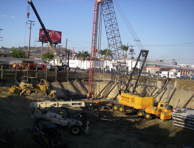 and pouring of concrete for Venice/Robertson aerial structure Test Pile Drilling at La