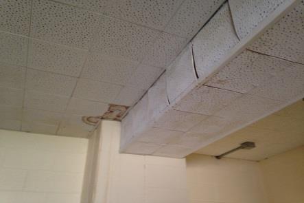 Chipped and missing wall base tile CEILINGS Expected life span 15 years Current Condition poor The majority of classrooms have adhered ceiling tiles in poor condition.