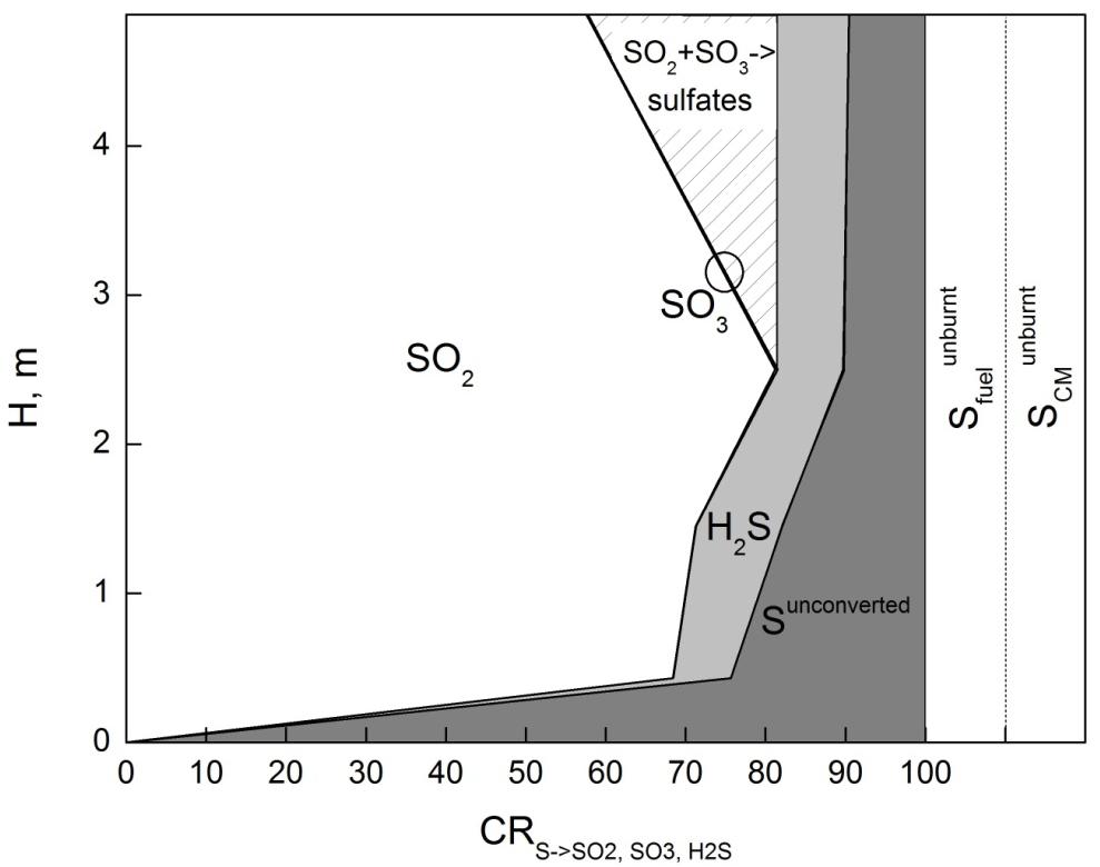 RESULTS SULFUR CONVERSION S -> Sulfur dioxide (SO 2 ) S -> Sulfur trioxide (SO 3 ) S -> Hydrogen sulfide (H 2 S) CR S ~ CR C at the level of FG1, distribution of C & S within volatile matter and char