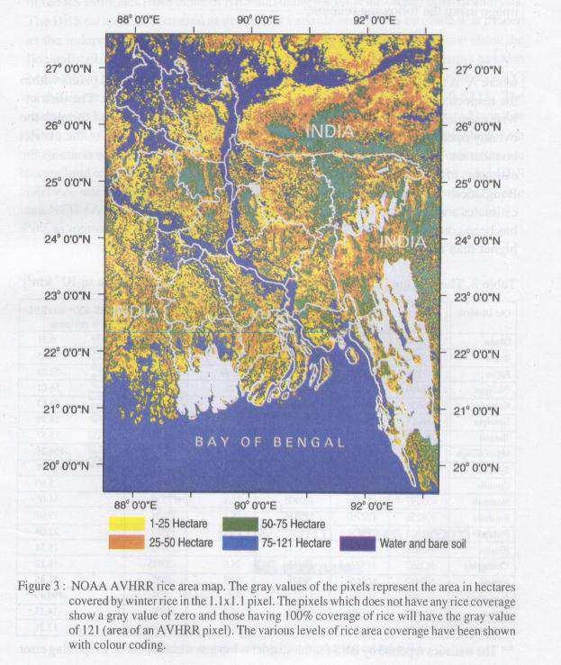 Suraiya Begum et al.: Remote Sensing Technology Contributes Towards Food Security of Bangladesh 70 Fig 4. NOAA / AVHRR (rice area coverage) Fig 6.