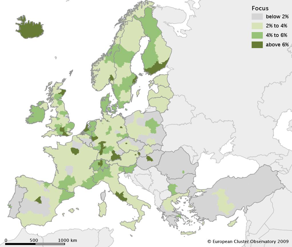 Figure 16: Creative industries clusters in Europe with a large employment share Overall, the cluster concept offers a better understanding of the eco-system in which innovative services may flourish
