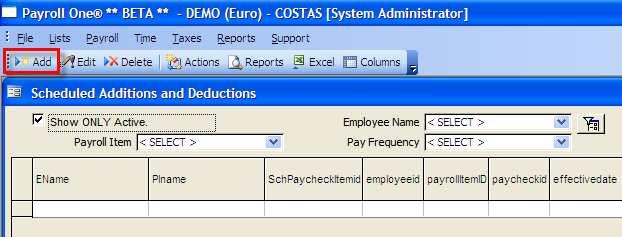 5.2. Create a Scheduled Additin r Deductin T enter a scheduled additin r deductin n a salary, befre running payrll, select frm the main menu Payrll Scheduled