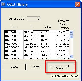 This pens the windw where yu can enter the new COLA values: New COLA value: enter the new value Effective Date in the System: enter the date (i.e. 02/07/2010) that the related gvernment annuncement mentins as the effective date.