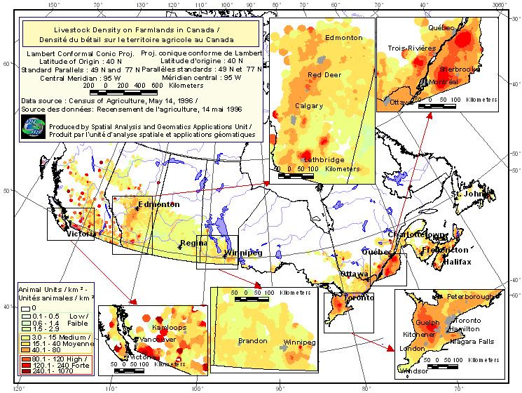 Map 1: Livestock density, Canada, May 1996 Source: