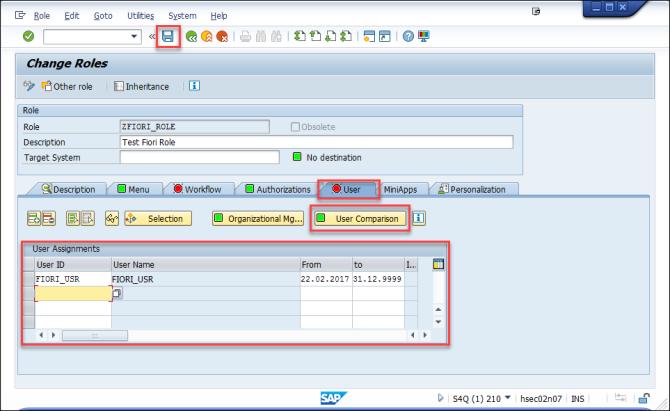 Click on Save Icon to save SAP PFCG Role assignment. d.