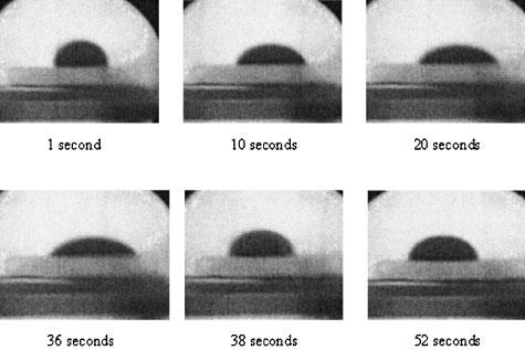 3 X-ray images of sessile-drop at 1833 K at different time intervals after oxygen partial pressure of 1.