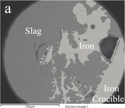 52 Y.M. Gao et al. / JMM 49 (1) B (2013) 49-55 Figure 4. The SEM images of the residual specimens: (a). SEM image of slag/iron crucible interface, (b).