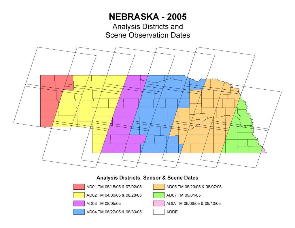 Figure 2 shows the results of the selection process for TM imagery. Nebraska was covered by 31 scenes making up 7 analysis districts.
