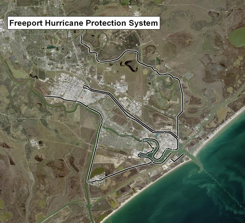 surge from moving inland Freeport Hurricane