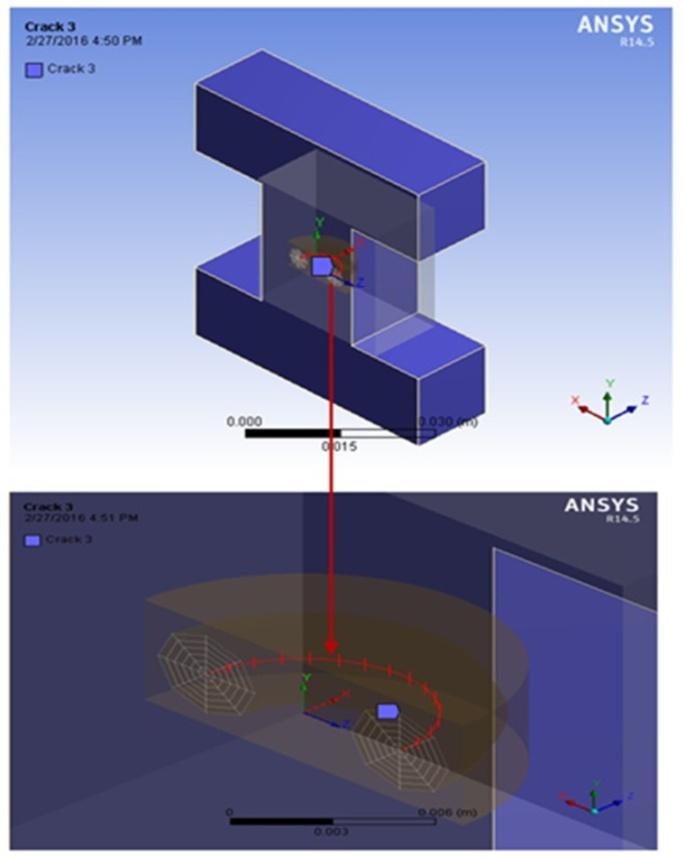 containing an semi-elliptical crack has been modeled and investigated using finite element method. The stress intensity factor of mode I and J-Integral have been calculated and analyzed.