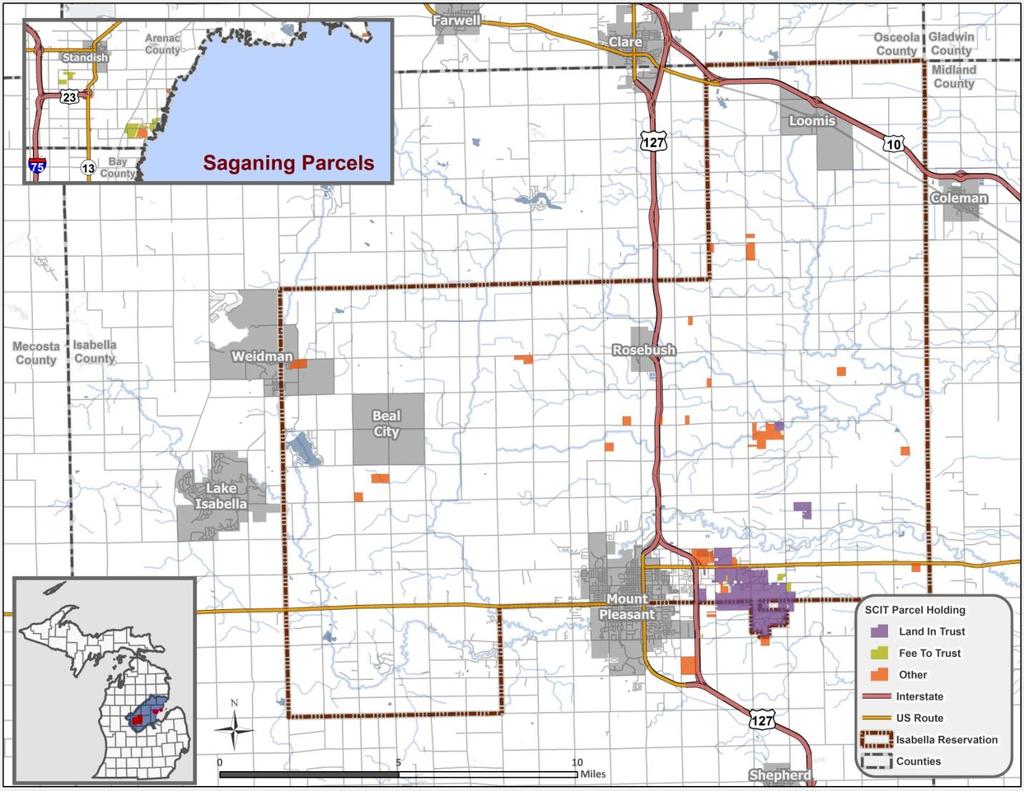 SECTION 1 ATLAS OF TRIBAL WATER RESOURCES 1.1 OVERVIEW OF RESERVATION The Saginaw Chippewa Indian Tribe (SCIT) is a federally recognized Indian Tribe. Current Tribal enrollment is 3,576 members.