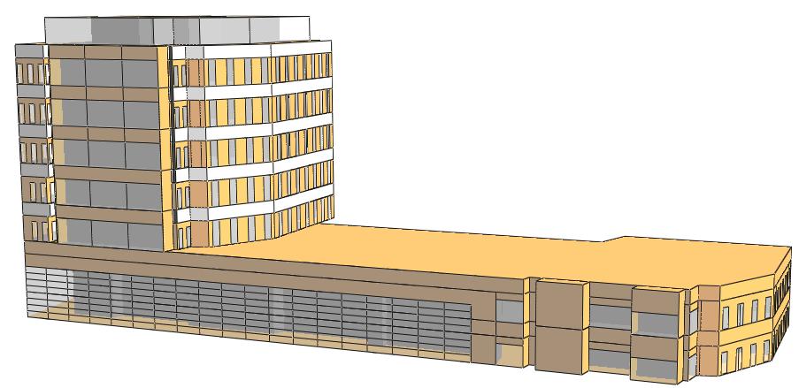 (a) (b) Figure 4-5 Axonometric of the office building model To represent a typical internal gain from lighting, equipment and occupancy of an office, settings of the building model need to be