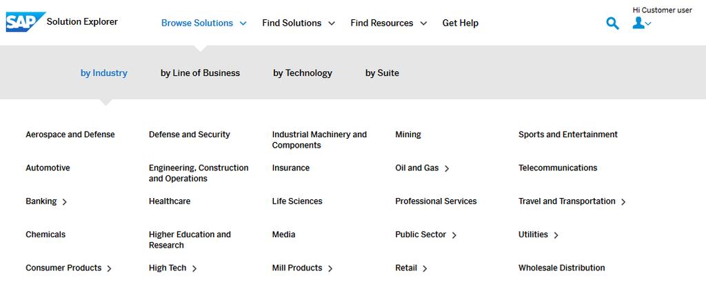 Browse Solutions Choose Browse Solutions and select your topic of interest to find SAP solutions through