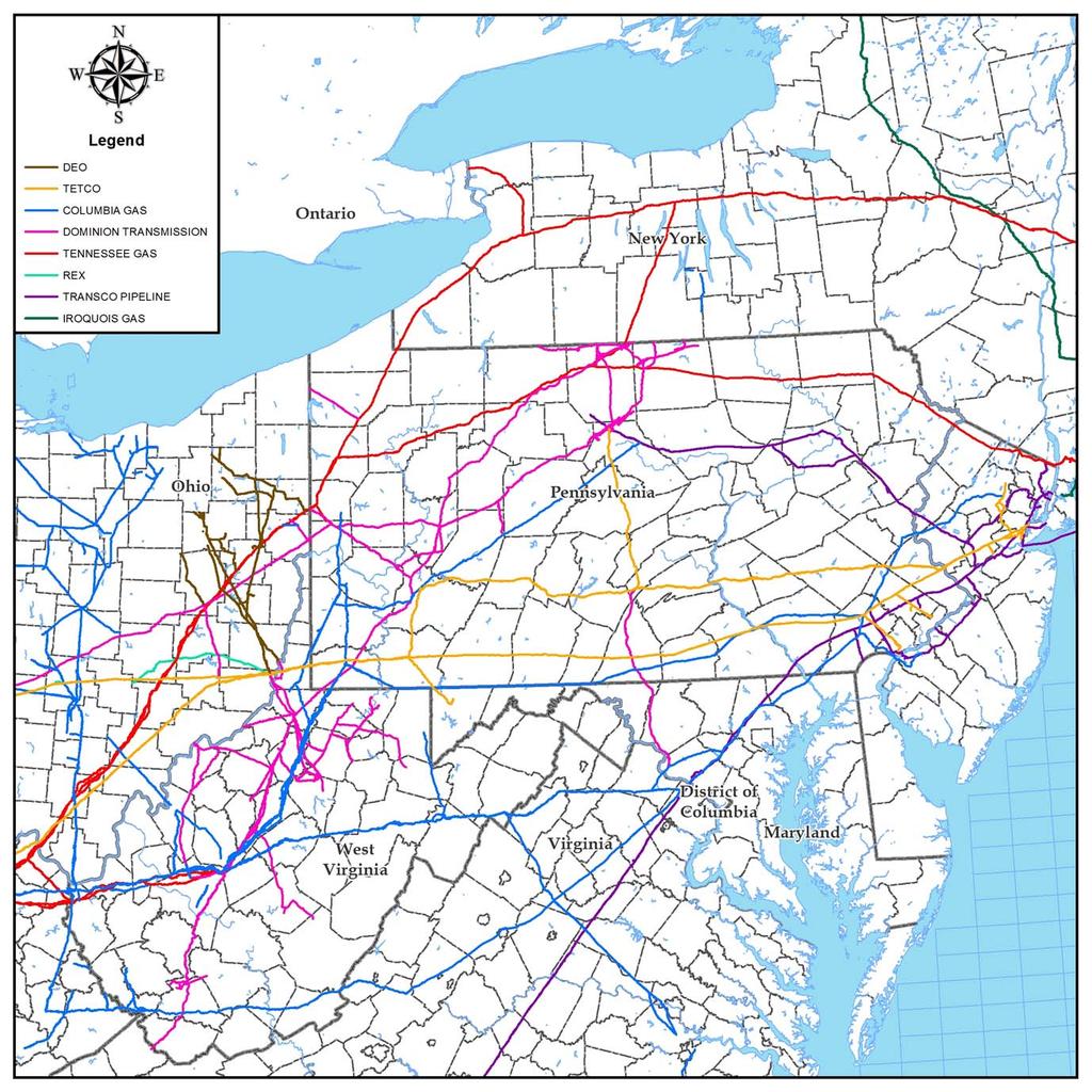 Historical Import Region Southwest Production TETCO Tennessee Gas Transco Existing Transmission Lines Appalachian Production Dominion Columbia