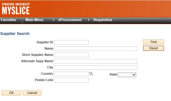 Type in the supplier name and select find.