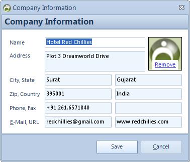 PROPERTY INFORMATION This form, wherein you can fill out your property/hotel/motel/restaurant information opens up when you click on the Property Information in the Property Menu.