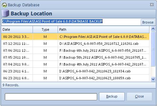 BACKUP DATABASE Clicking on the Backup button will start the backup process and will make a backup file on the specified location.