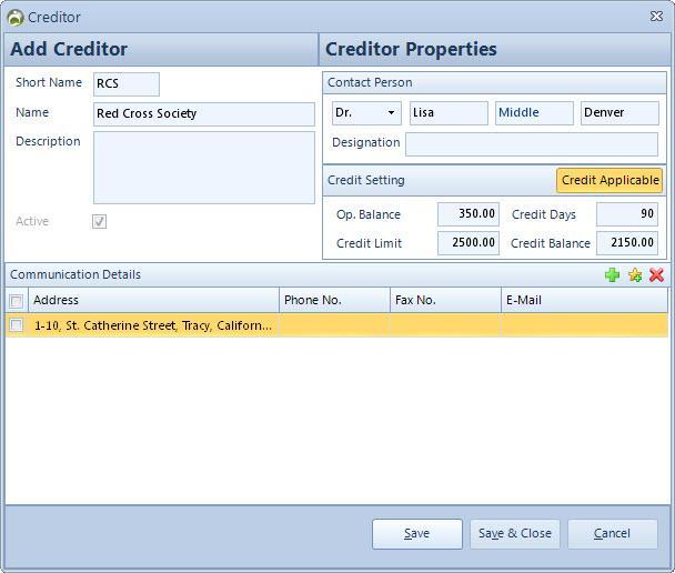 CREDITOR One of the important features of the software is to allow a Creditor.