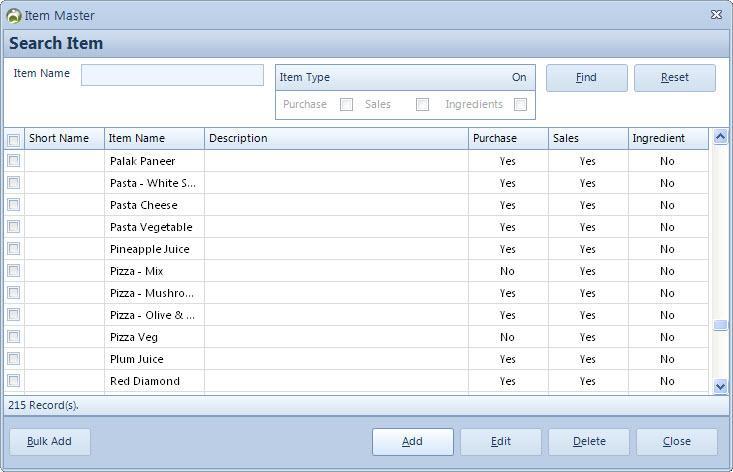 ITEM MASTER The total salable items which may exist or any item which might be used as an ingredient in the recipe or any item for which a purchase record needs to be