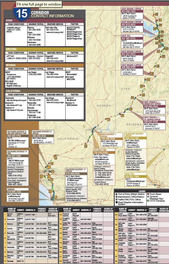 I-15 Contact Map Interim resource Contact info for TMCs, traveler