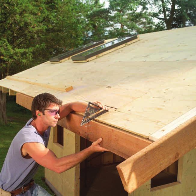 Yard shed Nail the 2x6 13 gable and eave fascia boards flush with the rooftop. Cut off the gable fascia flush with the eave fascia. Then fit and nail the 1x3 and 1x2 trim in place (Figure B, p. 53).