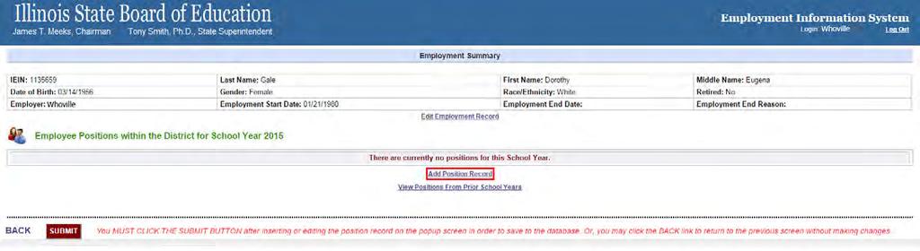 To add a work location and position, click Select next to the employee s name. Then, you ll be redirected to the Employment Summary screen.