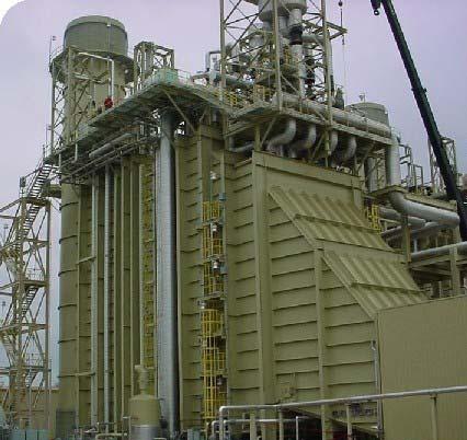 HRSG = A big heat exchanger Cold stack gas, 90-130 C Heat recovery steam generator